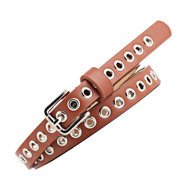 New Belt With Holes Woman Belt With Many Hole Korean Female Harajuku 2019 Womans Faux Red Black Leather Belt