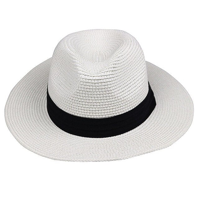 LNPBD Summer fashion white flat brim wide brim women's strawhat women's jazz fedoras hat sun-shading hat beach cap summer