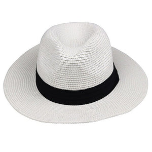 LNPBD Summer fashion white flat brim wide brim women's strawhat women's jazz fedoras hat sun-shading hat beach cap summer