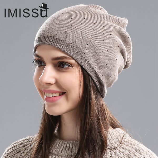 IMISSU Women's Winter Hat Knitted Wool Beanie Female Fashion Skullies Casual Outdoor Mask Ski Caps Thick Warm Hats for Women