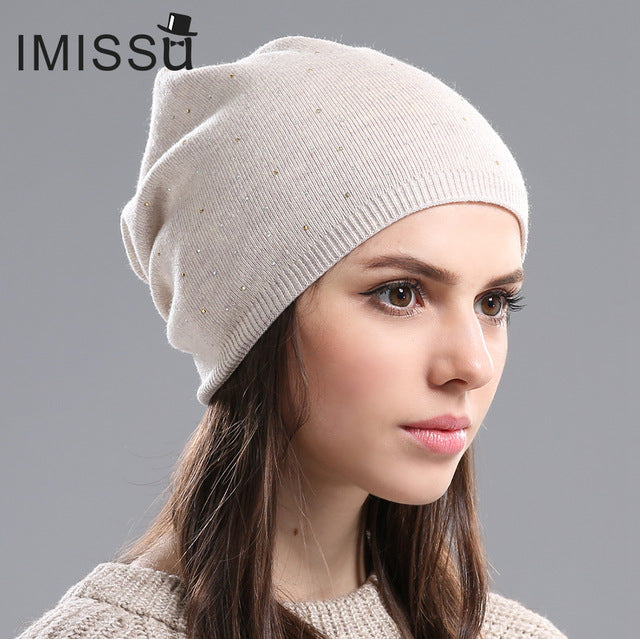 IMISSU Women's Winter Hat Knitted Wool Beanie Female Fashion Skullies Casual Outdoor Mask Ski Caps Thick Warm Hats for Women