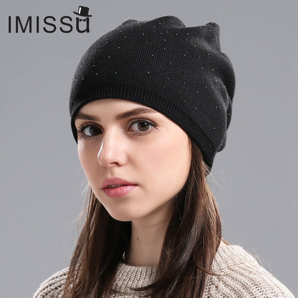 IMISSU Women's Winter Hat Knitted Wool Beanie Female Fashion Skullies Casual Outdoor Mask Ski Caps Thick Warm Hats for Women