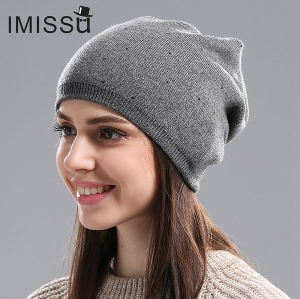 IMISSU Women's Winter Hat Knitted Wool Beanie Female Fashion Skullies Casual Outdoor Mask Ski Caps Thick Warm Hats for Women