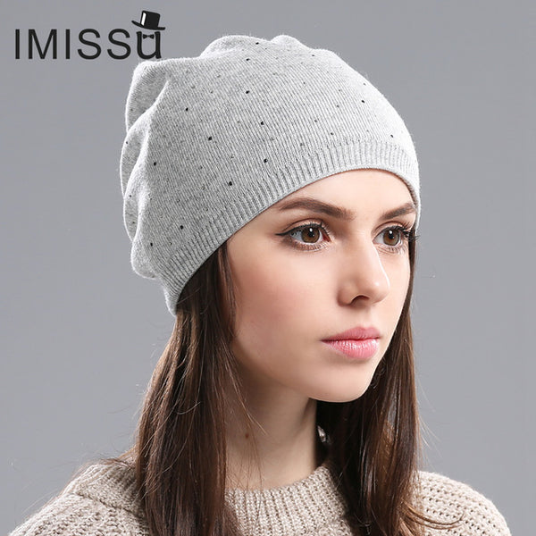 IMISSU Women's Winter Hat Knitted Wool Beanie Female Fashion Skullies Casual Outdoor Mask Ski Caps Thick Warm Hats for Women