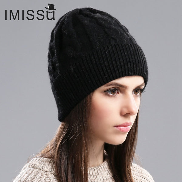 IMISSU  2017Spring  Autumn & Winter Beanies Women's Hats Knitted Wool Casual Cap Solid Colors  Design Fashionable Girls'hats