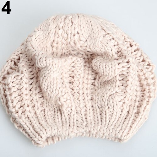 Women's Fashion Beret Braided Baggy Wool Knitted Warm Winter Beanie Hat Cap