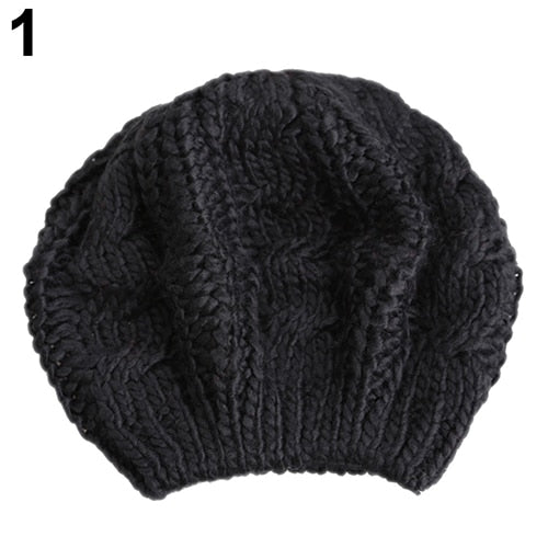 Women's Fashion Beret Braided Baggy Wool Knitted Warm Winter Beanie Hat Cap