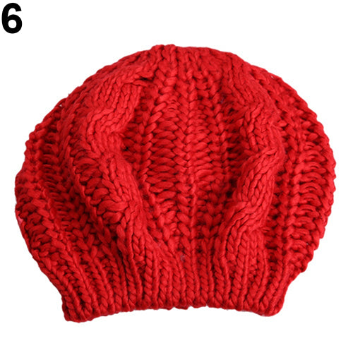 Women's Fashion Beret Braided Baggy Wool Knitted Warm Winter Beanie Hat Cap