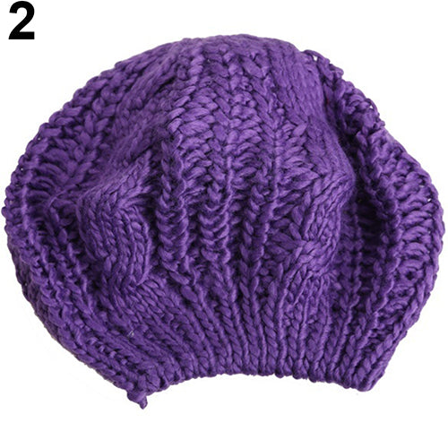 Women's Fashion Beret Braided Baggy Wool Knitted Warm Winter Beanie Hat Cap