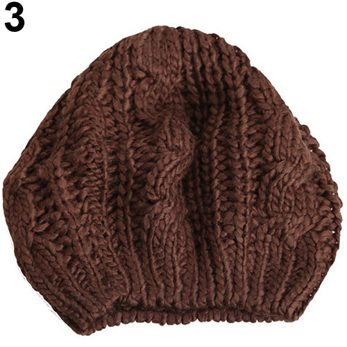 Women's Fashion Beret Braided Baggy Wool Knitted Warm Winter Beanie Hat Cap