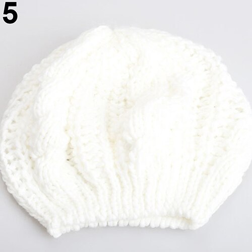 Women's Fashion Beret Braided Baggy Wool Knitted Warm Winter Beanie Hat Cap