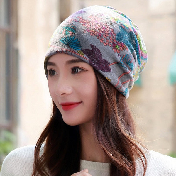 LongKeeper New Women Hat Polyester Adult Casual Snowflake Women's Hats Spring Autumn Female Cap Scarf Fashion Beanies