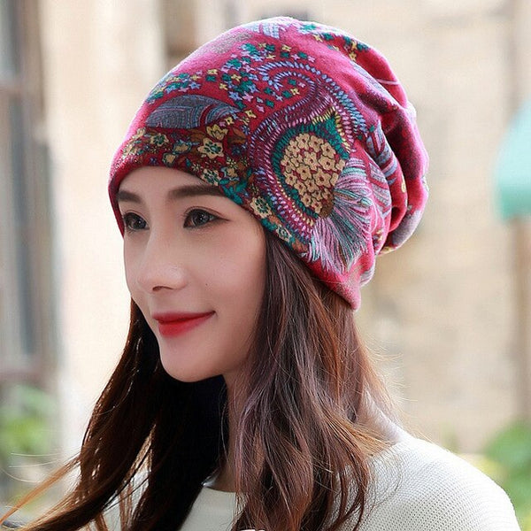 LongKeeper New Women Hat Polyester Adult Casual Snowflake Women's Hats Spring Autumn Female Cap Scarf Fashion Beanies