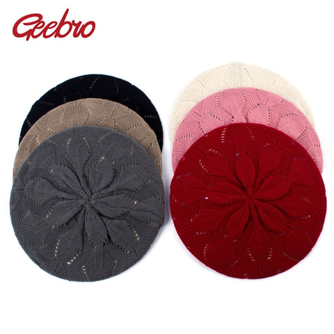 Geebro Women's Plain Color Knit Beret Hat Spring Casual Soft Acrylic Berets for Women Ladies French Artist Beanie Beret Hats