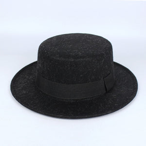 New Fashion Wool Pork Pie Boater Flat Top Hat For Women's Men's Felt Wide Brim Fedora Gambler Hat Chapeu Feltro Bowler Top Hat