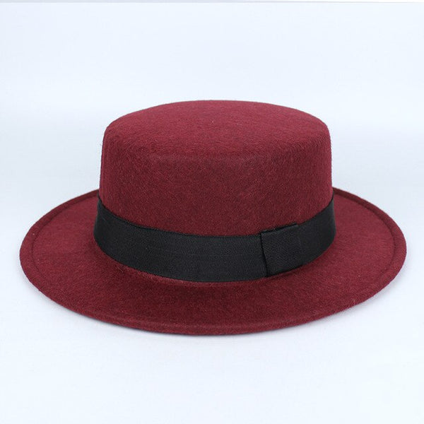 New Fashion Wool Pork Pie Boater Flat Top Hat For Women's Men's Felt Wide Brim Fedora Gambler Hat Chapeu Feltro Bowler Top Hat