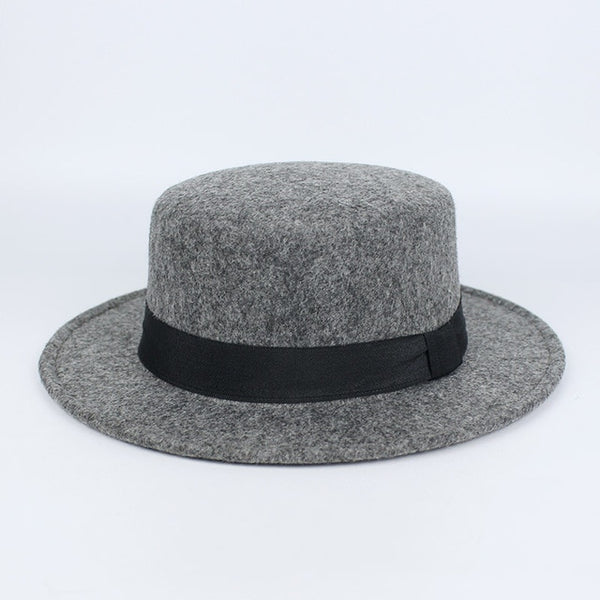 New Fashion Wool Pork Pie Boater Flat Top Hat For Women's Men's Felt Wide Brim Fedora Gambler Hat Chapeu Feltro Bowler Top Hat