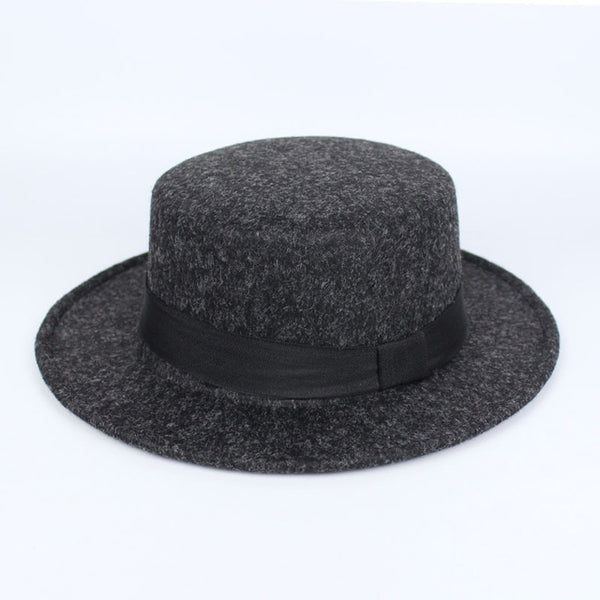 New Fashion Wool Pork Pie Boater Flat Top Hat For Women's Men's Felt Wide Brim Fedora Gambler Hat Chapeu Feltro Bowler Top Hat