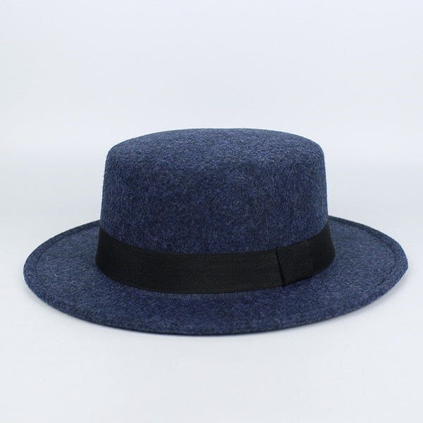 New Fashion Wool Pork Pie Boater Flat Top Hat For Women's Men's Felt Wide Brim Fedora Gambler Hat Chapeu Feltro Bowler Top Hat