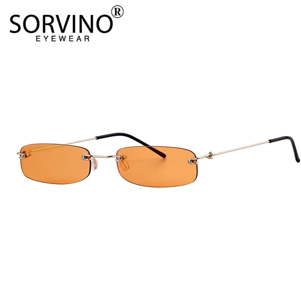 SORVINO Small Orange Rimless Rectangle Sunglasses 2018 Men Women 90s Designer Tiny Narrow Frameless Tint Sun Glasses Shades SP40