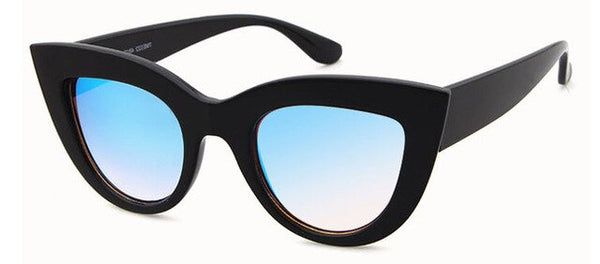 SHAUNA Classic CatEye Sunglasses  Women Retro Ladies Glasses Black Frame Blue Reflective Lens