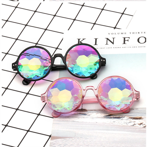 Round Kaleidoscope Glasses Rave Festival Men Women Brand Designer Holographic Kaleidoscope Female Male Sunglasses Retro