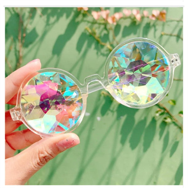 Round Kaleidoscope Glasses Rave Festival Men Women Brand Designer Holographic Kaleidoscope Female Male Sunglasses Retro