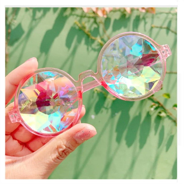 Round Kaleidoscope Glasses Rave Festival Men Women Brand Designer Holographic Kaleidoscope Female Male Sunglasses Retro