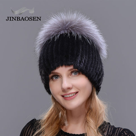 ski caps Middle aged women in the winter mink fur women's knitted sweater hat fashionable fashion European and American style