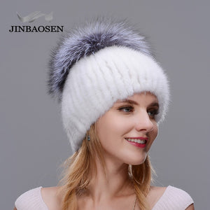 ski caps Middle aged women in the winter mink fur women's knitted sweater hat fashionable fashion European and American style