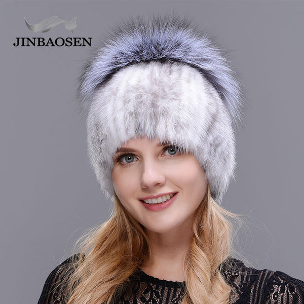 ski caps Middle aged women in the winter mink fur women's knitted sweater hat fashionable fashion European and American style