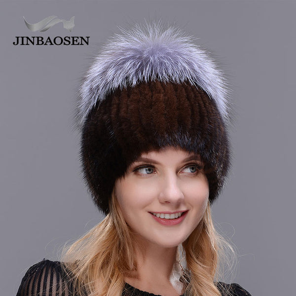 ski caps Middle aged women in the winter mink fur women's knitted sweater hat fashionable fashion European and American style