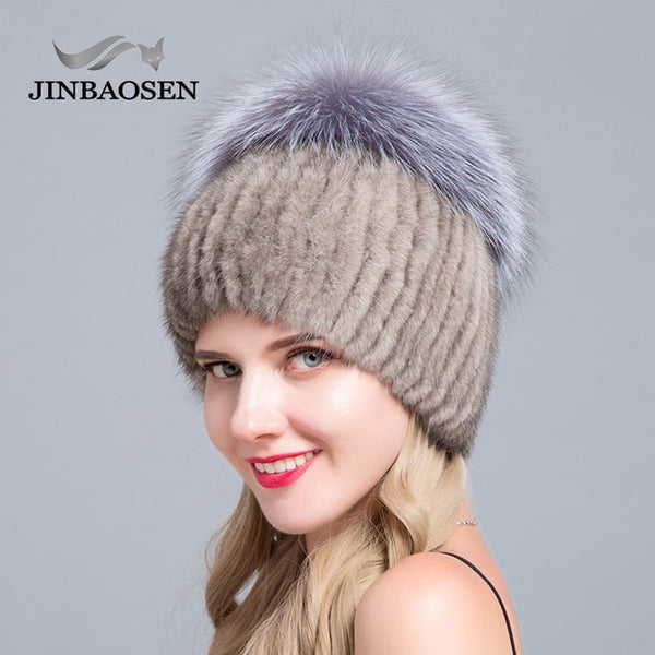 ski caps Middle aged women in the winter mink fur women's knitted sweater hat fashionable fashion European and American style