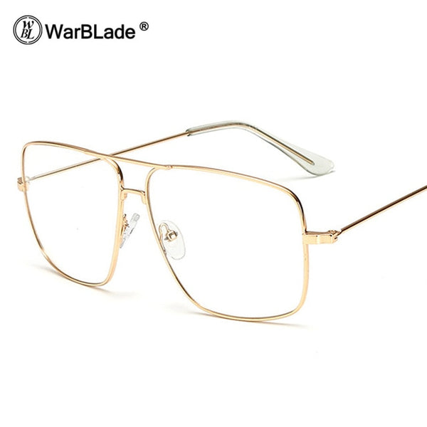 WarBLade Vintage Gold Metal Frame Eyeglasses Mens Womens Sun glasses Retro Square Optical Lens Eyewear Nerd Clear Lens Glasses