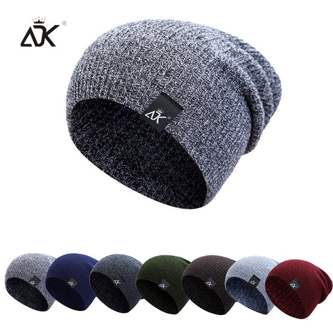 Mixed Color Baggy Beanies For Men Winter Cap Women's Outdoor Bonnet Skiing Hat Female Soft Acrylic Slouchy Knitted Hat For Boys