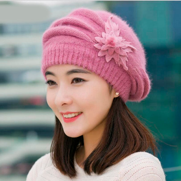 Hot Berets Hat Beanie Fashion Spring Autumn Winter Hat Warm Flower Knit Crochet Cute Casual Cap For Women's Girl Female 11.11