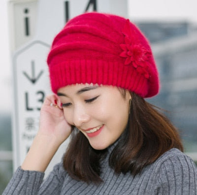 Hot Berets Hat Beanie Fashion Spring Autumn Winter Hat Warm Flower Knit Crochet Cute Casual Cap For Women's Girl Female 11.11