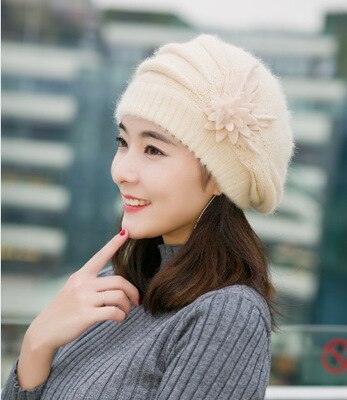 Hot Berets Hat Beanie Fashion Spring Autumn Winter Hat Warm Flower Knit Crochet Cute Casual Cap For Women's Girl Female 11.11