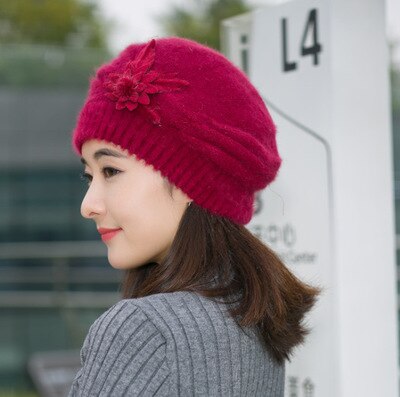 Hot Berets Hat Beanie Fashion Spring Autumn Winter Hat Warm Flower Knit Crochet Cute Casual Cap For Women's Girl Female 11.11