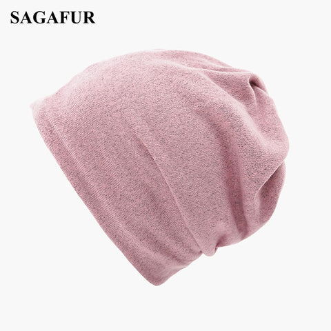 Multifunction Knitted Hat Women's Casual Plain Bonnet Cap Female Soft Polyester Baggy Beanies Spring Autumn Ponytail Beanies