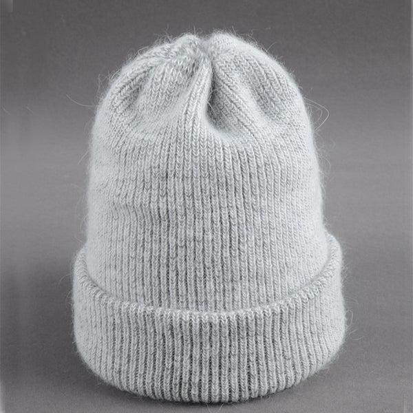 soft rabbit double knitting thick bonnet beanie caps solid warm winter hats for women's cap skullies beanies female hat