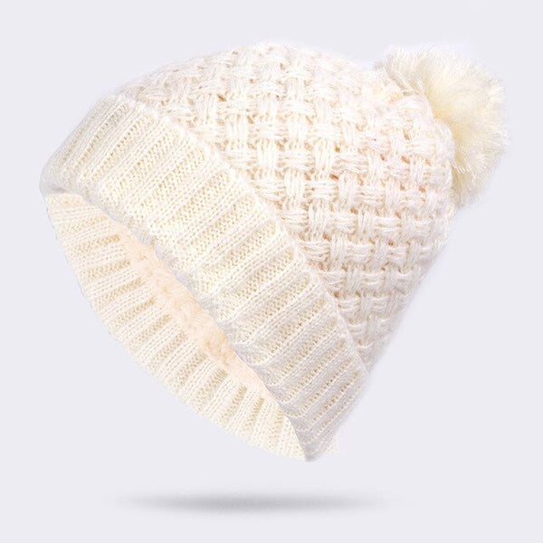 Women's knitted cotton hats autumn and winter new warm and comfortable ski caps scarf plus velvet thick solid color Beanie scarf