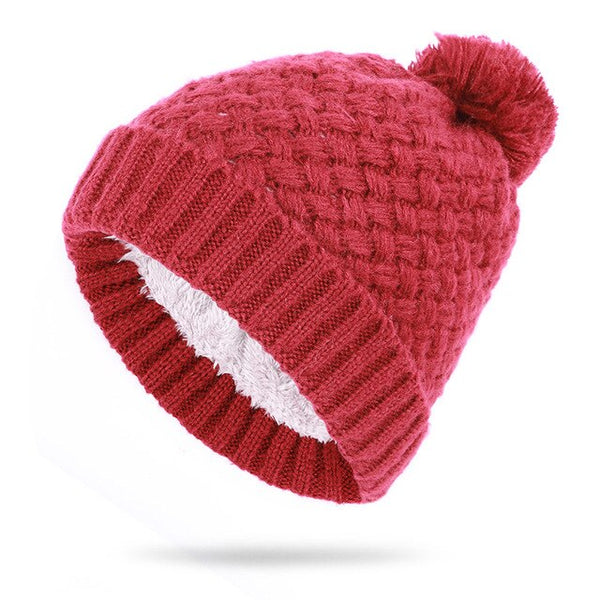 Women's knitted cotton hats autumn and winter new warm and comfortable ski caps scarf plus velvet thick solid color Beanie scarf