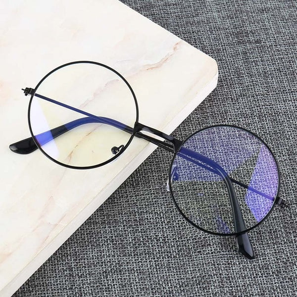 Vintage Round Metal Frame  Personality College Style Clear Lens Eye Glasses Frames blue-light eye protection mobile phone game