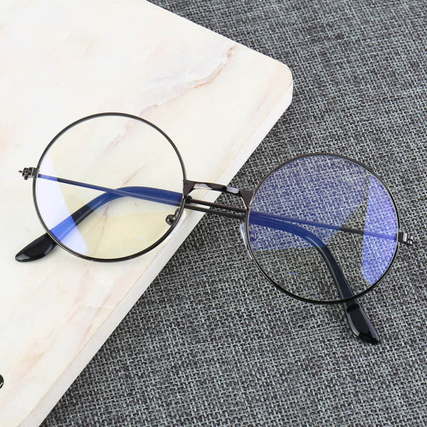 Vintage Round Metal Frame  Personality College Style Clear Lens Eye Glasses Frames blue-light eye protection mobile phone game