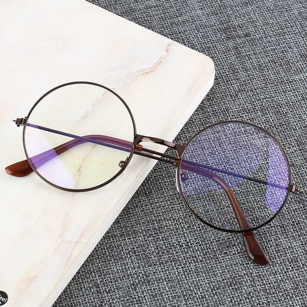 Vintage Round Metal Frame  Personality College Style Clear Lens Eye Glasses Frames blue-light eye protection mobile phone game