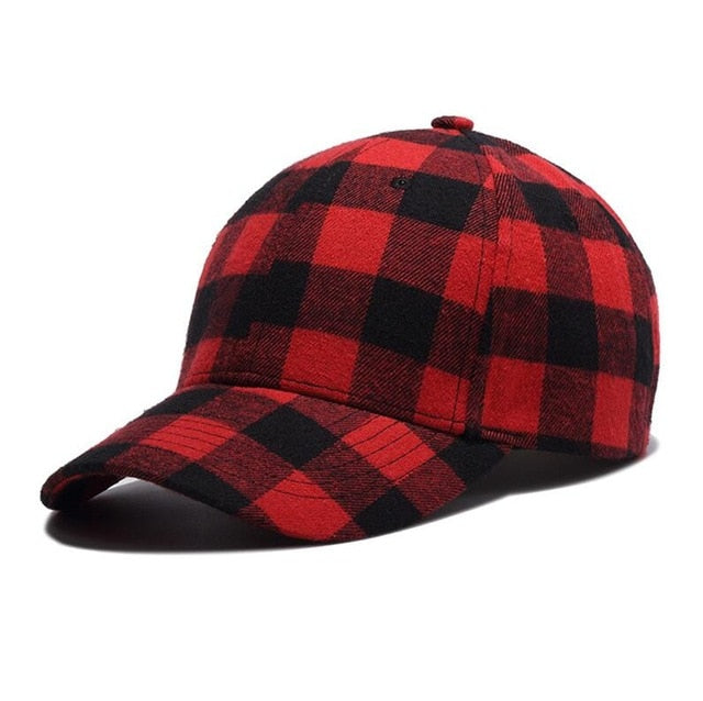 Red Plaid Men's Baseball Cap Unisex Snapback Bones Cap male Gorras Hombre Cotton Dad Hat Casquette Casual Women's baseball Cap