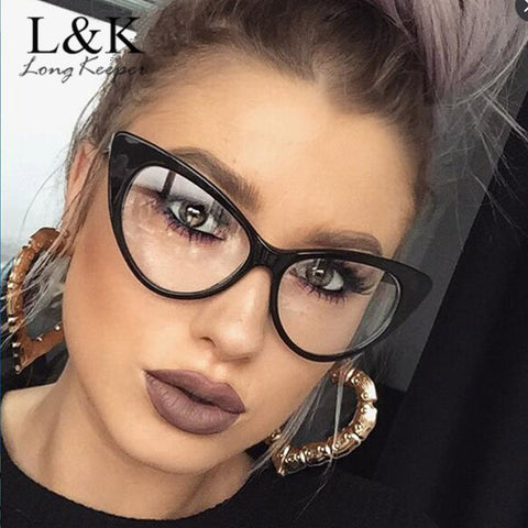 LongKeeper 2019 New Cat Eye Glasses Frame Women Brand Designer Cateye Optical Eyeglasses Ladies Fashion Retro Clear Glasses