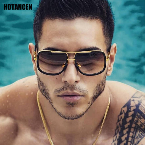 HDTANCEN New Fashion Big Frame Sunglasses Men Square Fashion Glasses for Women High Quality Retro Sun Glasses Vintage