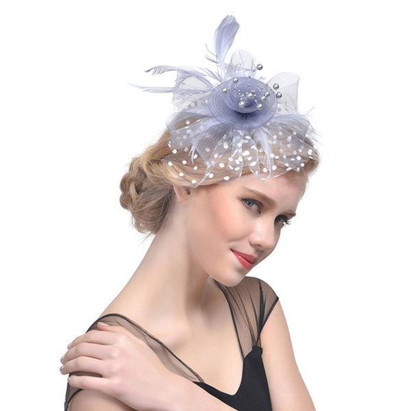 Feather Fascinators Hat,Women's Girls Flower Mesh Cocktail Tea Party Kentucky Derby Hat Headwear with Hair Clip(Blue)